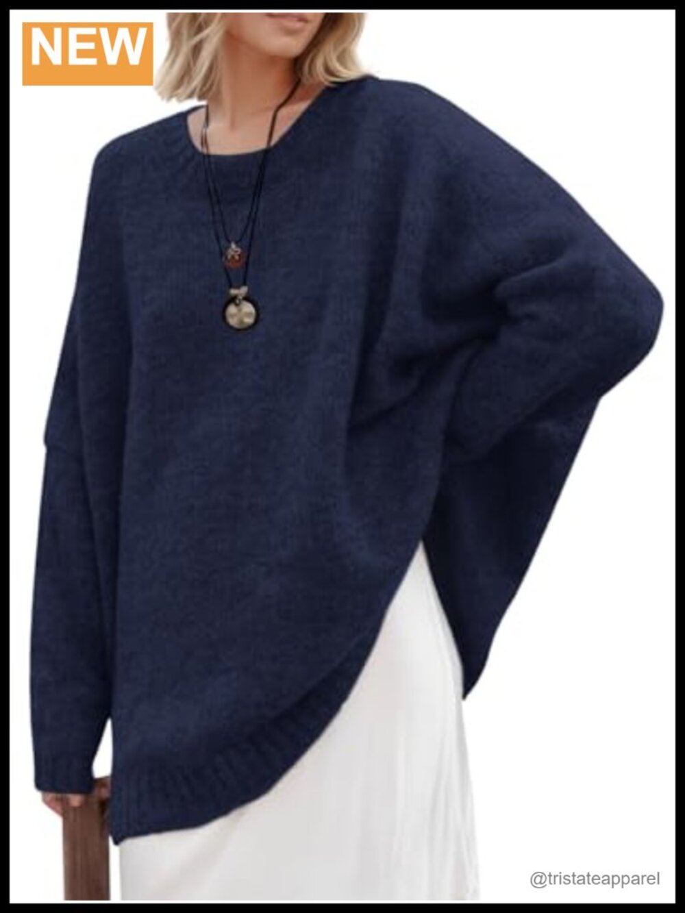 Oversized Tunic Sweater Chunky Knit Slouchy Pullover Drop Shoulder Crew Neck